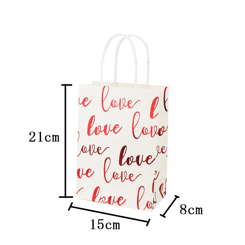 

5 Pcs Valentine's Day Wedding Love Pattern Bronzing White Kraft Paper Bag Gift Bag For Party Supplies