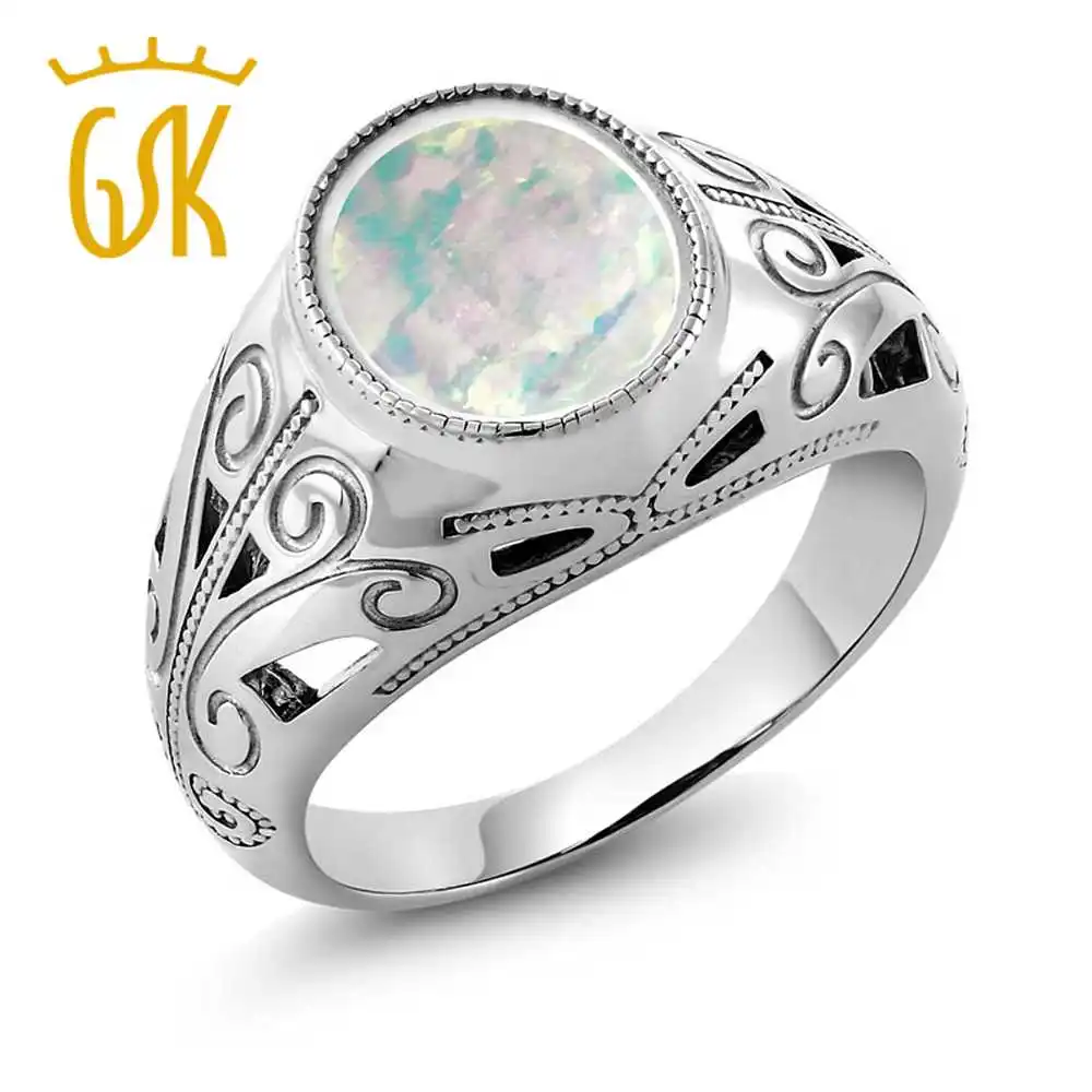 Мужское кольцо GemStoneKing белое овальное из стерлингового серебра 925 пробы с
