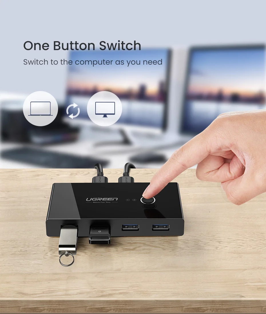 Ugreen KVM переключатель USB 3,0 2,0 USB Переключатель Селектор 2 порта ПК обмен 4 устройства для клавиатуры мышь Сканер Принтер Kvm переключатель