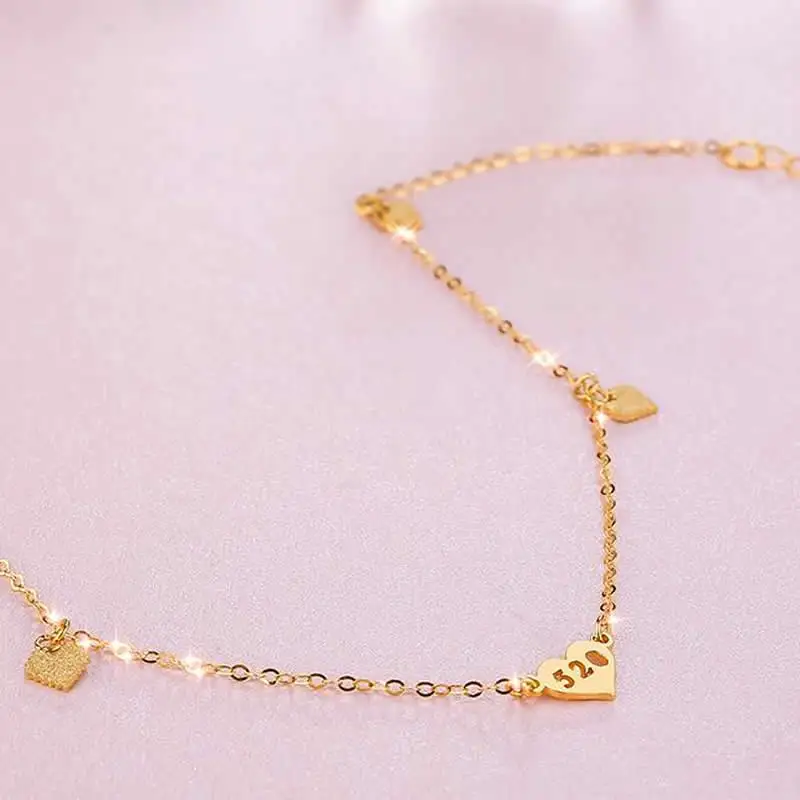 

Pure 18K Yellow Gold Bracelet 520 Heart Link Bracelet Stamp AU750