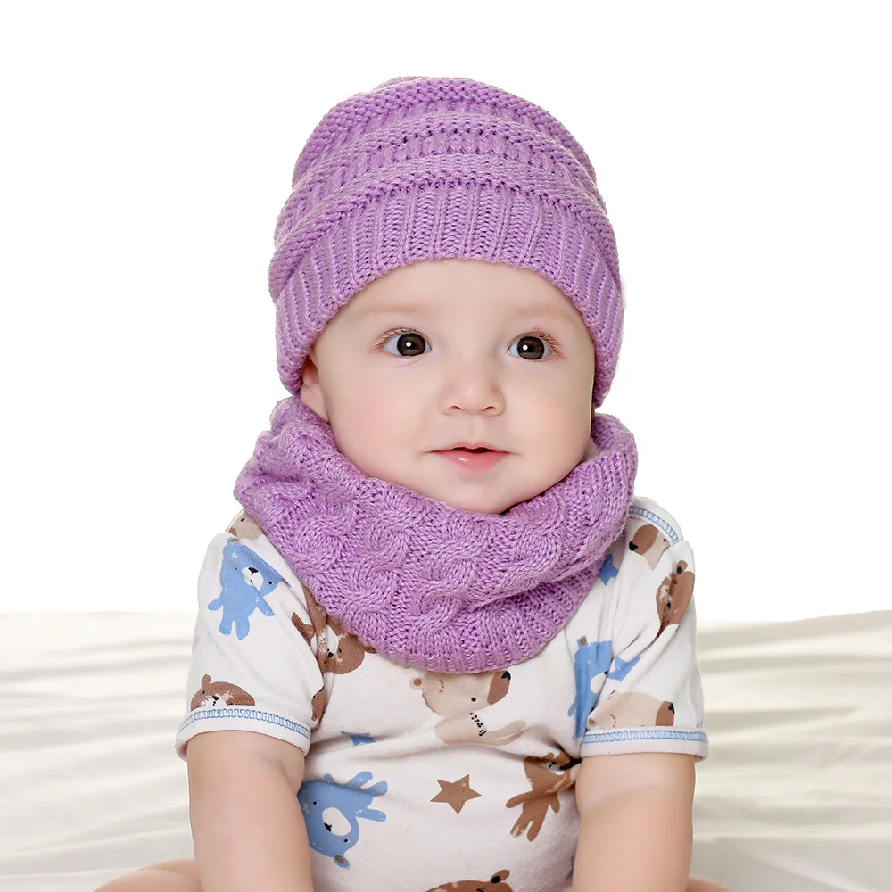 

RANMO 2 Pcs/Set Winter Baby Hats Scarfs Set Plus Velvet Children Knitted Warm Beanies Caps Kids Scarf 0-2 Year Old Baby Wool Hat