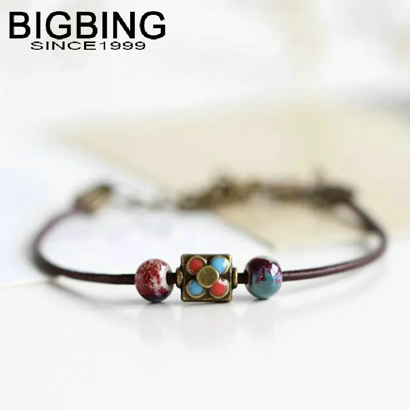 C054 BIGBING ювелирные изделия модный керамический цветок браслет ручной вязки