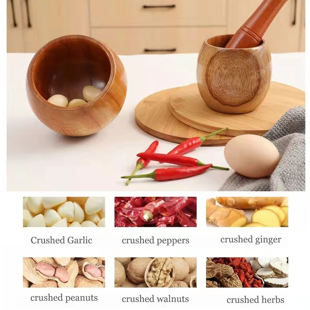 

100% Natural Wood Spice Grinder Machine Masher Kitchen Tool Crush, Press, Mash Spices, Herbs, Garlic, Pepper, Guacamole, Nuts