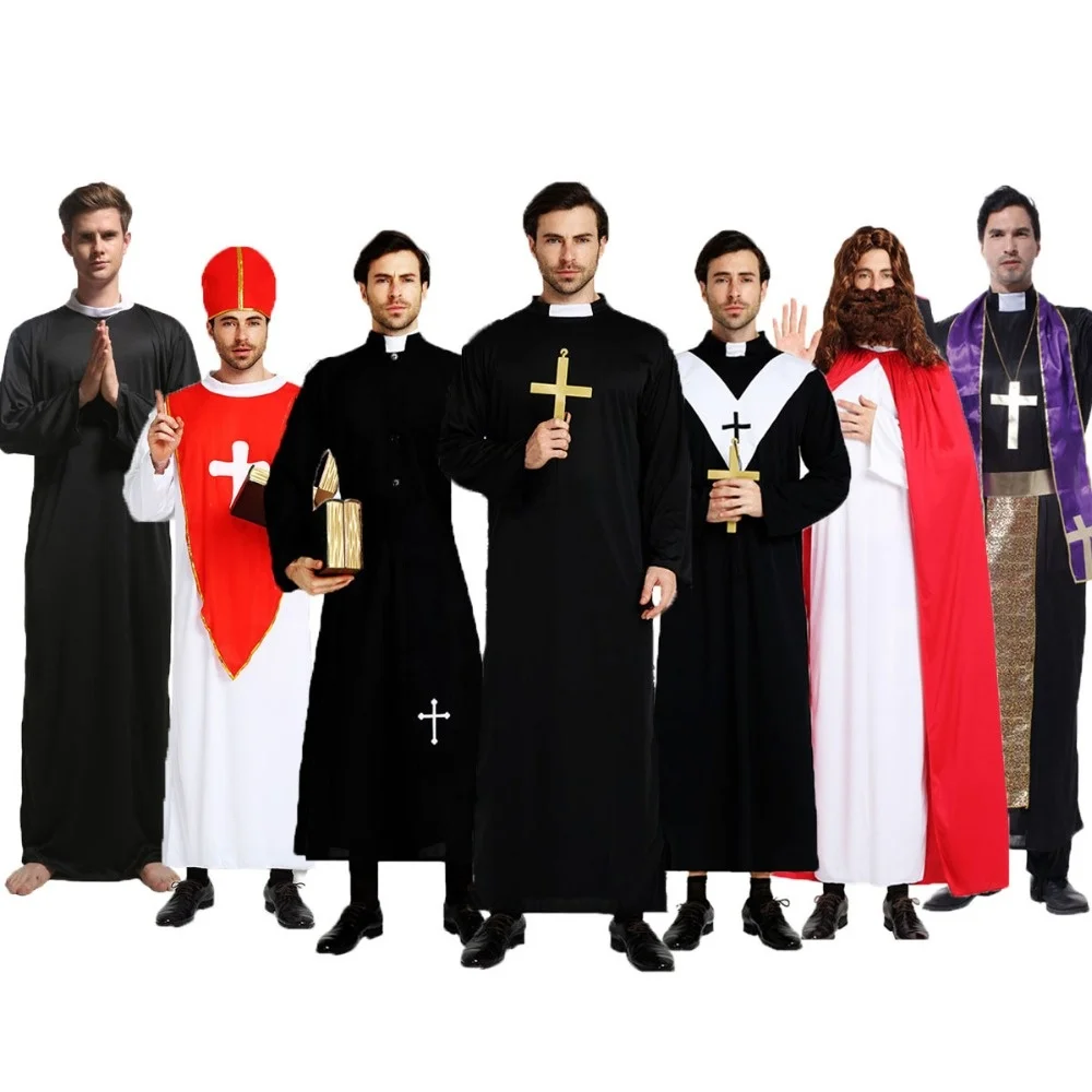 

Umorden Пасхальный Пурим костюм на Хэллоуин для мужчин, папа, священник, Бишоп, костюмы, христианский пастор, клиргимен, косплей