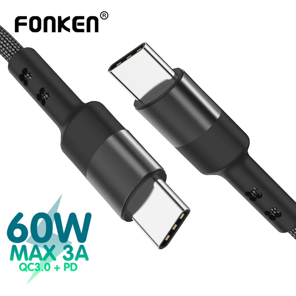 FONKEN Тип USB C Type кабель 60 Вт PD Зарядное устройство 1м 2м Dual Быстрая зарядка для