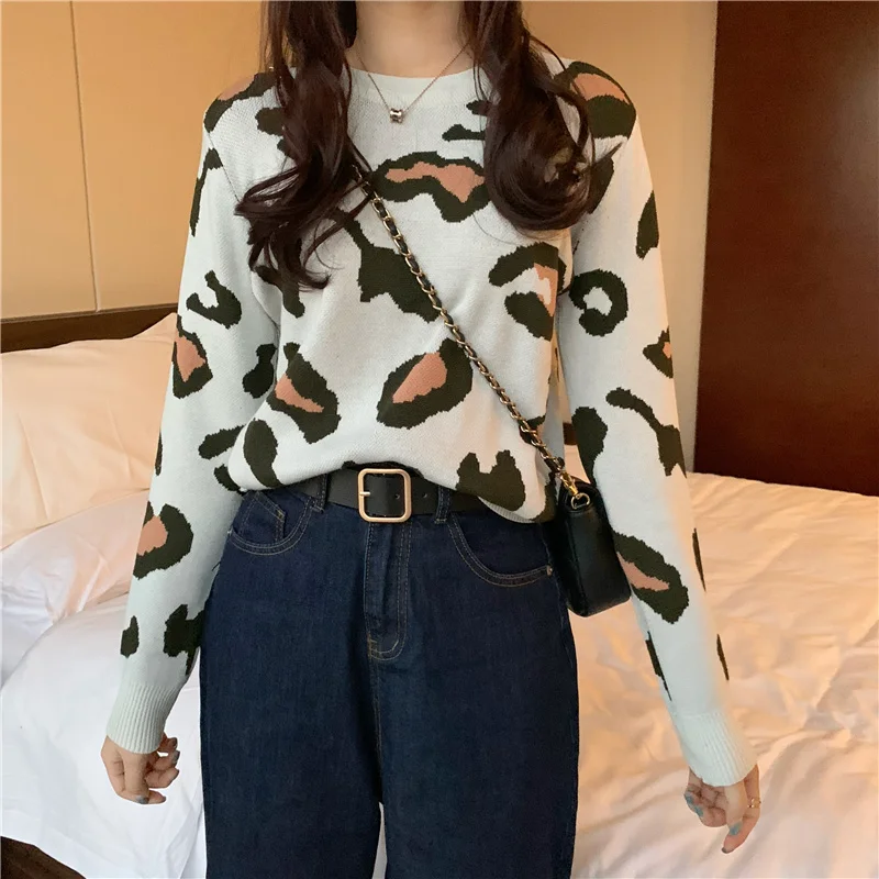 

Autumn And Winter Loose Knit Sweater n Style Pullover Round Neck Geometric Clash Jacquard Casual Sweater Jumper