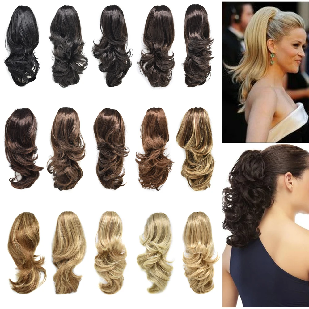 

Synthetic Jaw Poytail Wig 14" 22" Wavy Hairpiece Claw Clip In/On PonyTail Drawstring Hair Extension Heat Resistant Blonde Color