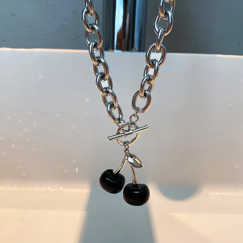 2021New dark black style cherry titanium steel necklace gift indifference clavicle chain female punk crowd simple neck Jewelry - купить по