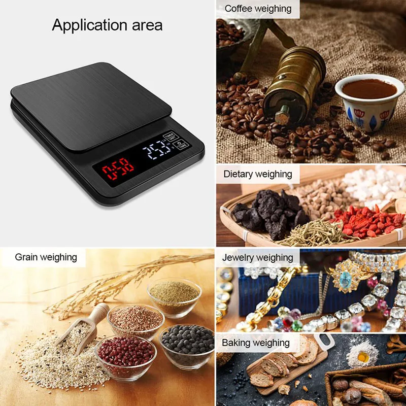 

LCD Digital Electronic Drip Coffee Scale with Timer 3kg 5kg 0.1g Black Kitchen Baking Coffee Beans Weight Balance USB Drip