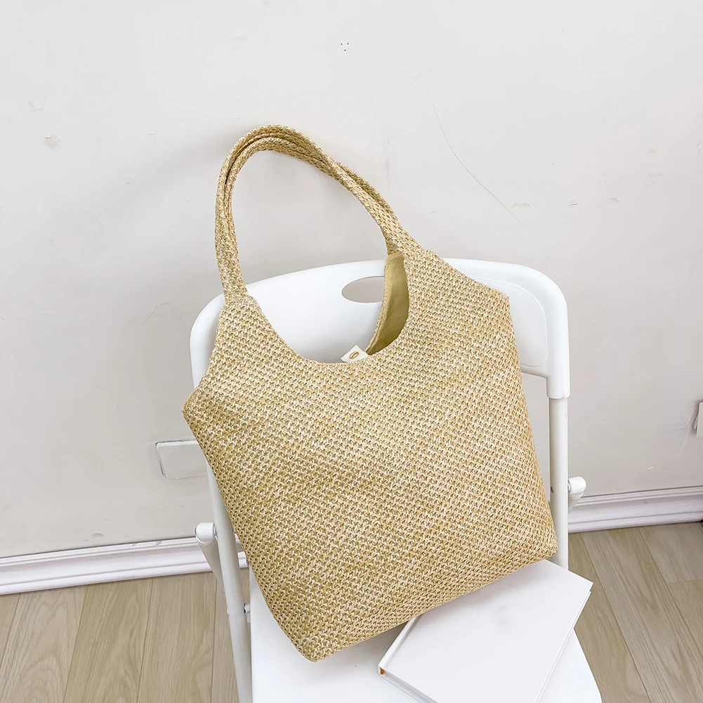 

Women Straw Weave Shoulder Underarm Bag Ladies Summer Vacation Beach Large Capacity Tote Handbag All-match Shoulder Pouch