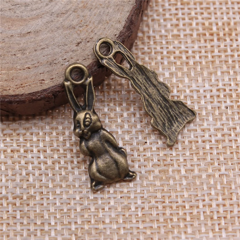 

free shipping 50pcs 25x8mm antique bronze rabbit charms diy retro jewelry fit Earring keychain hair card pendant accessories