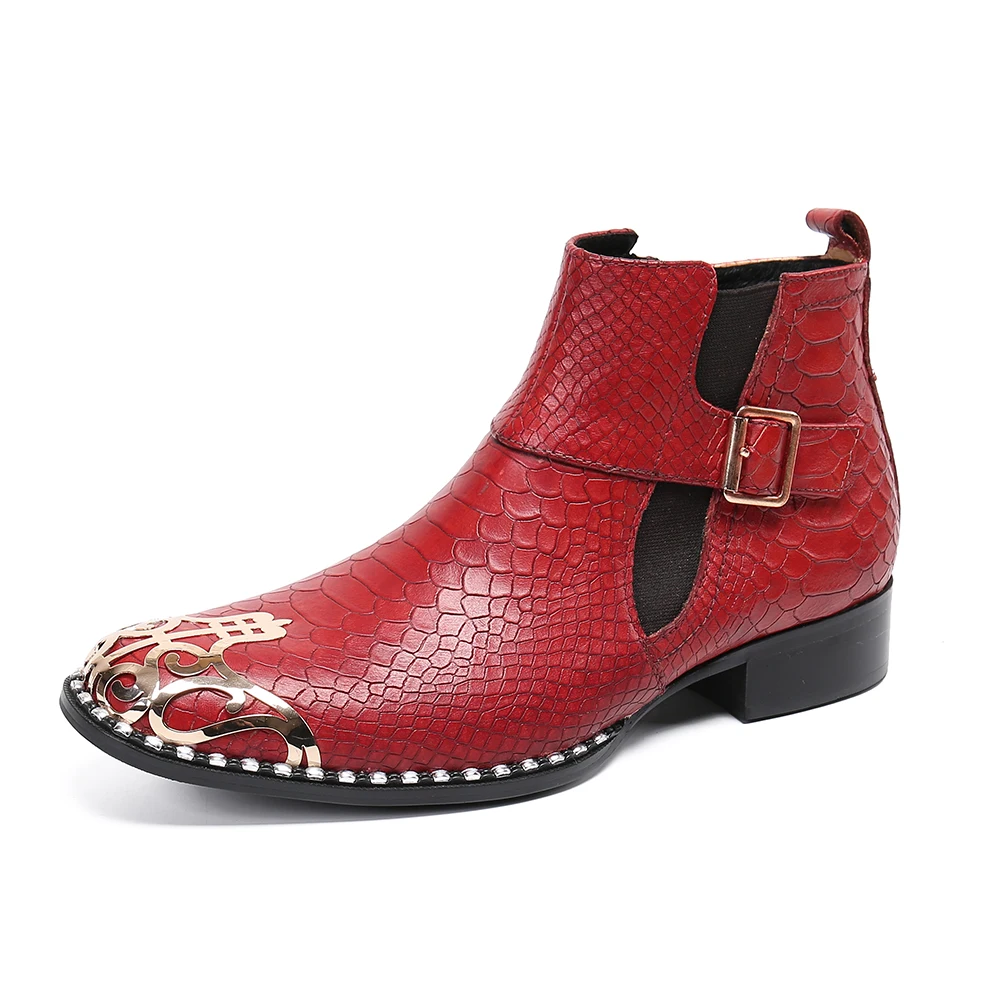 

YIHONGMEIQI новые красные блестящие кожаные мужские ботинки челси модная обувь высокого качества лодочная обувь мужская деловая Высококачестве...