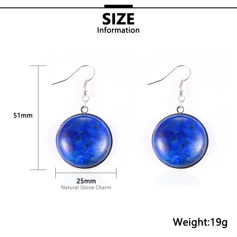 Женские круглые висячие серьги с натуральным камнем из оникса лабрадорита