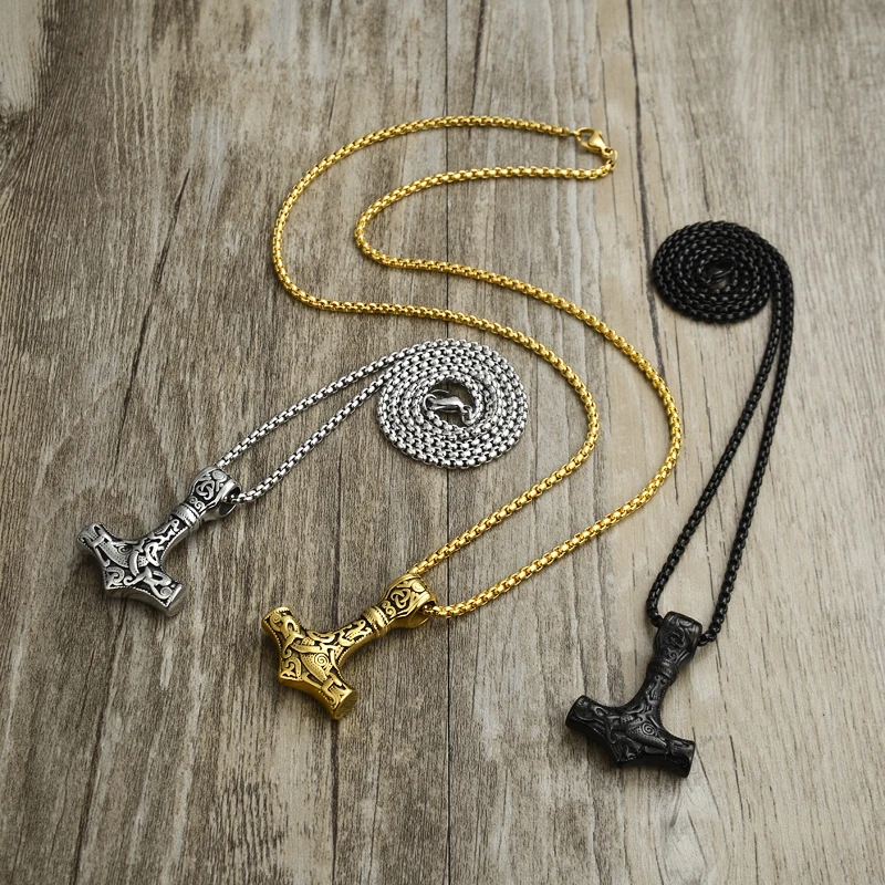 Valily Men's Thor's Hammer Mjolnir Necklace Multiple Stainless Steel Norse Amulet Pendant Slavic Talisman Jewelry | Украшения и