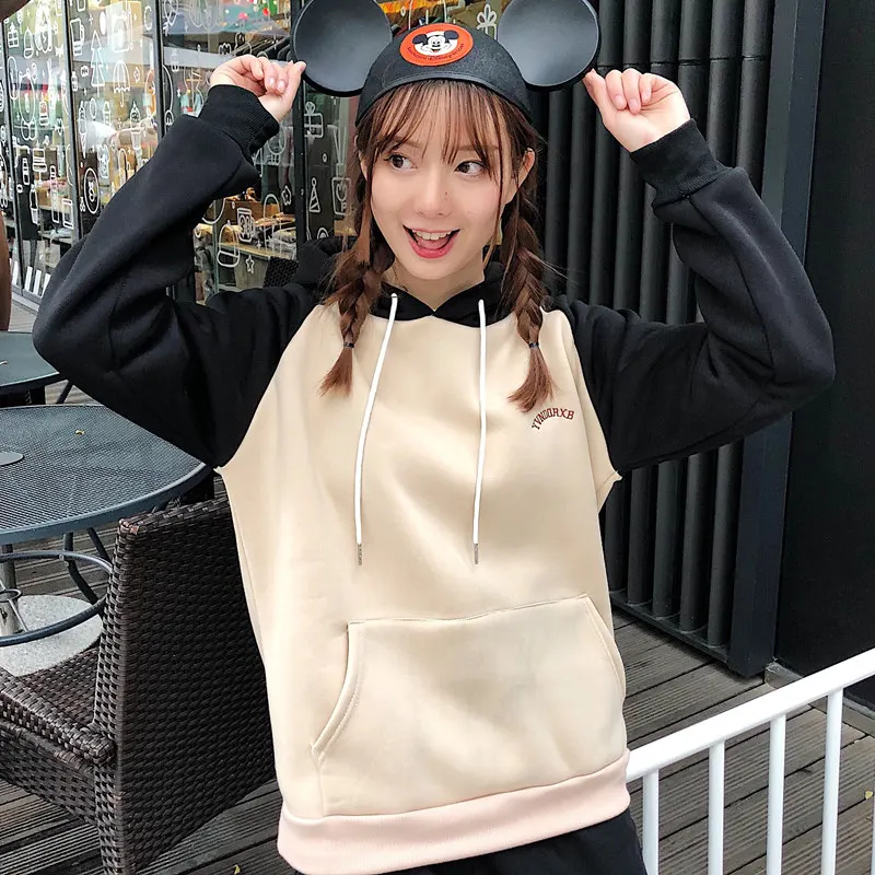 Женская теплая толстовка с капюшоном в стиле Харадзюку свободного кроя начесом