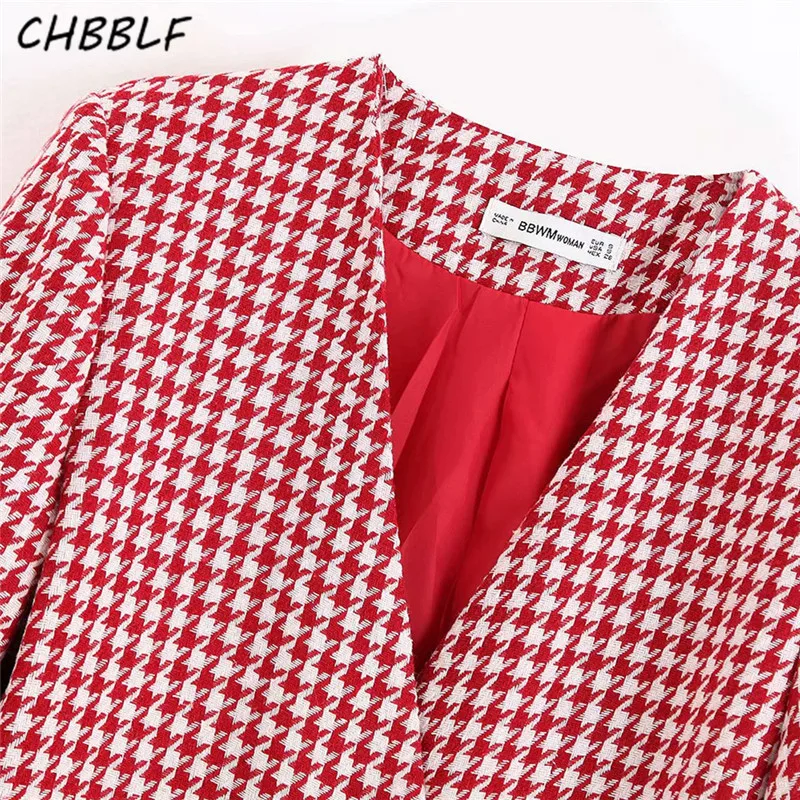 CHBBLF женские элегантные серьги капельки Блейзер v образный вырез клетчатый