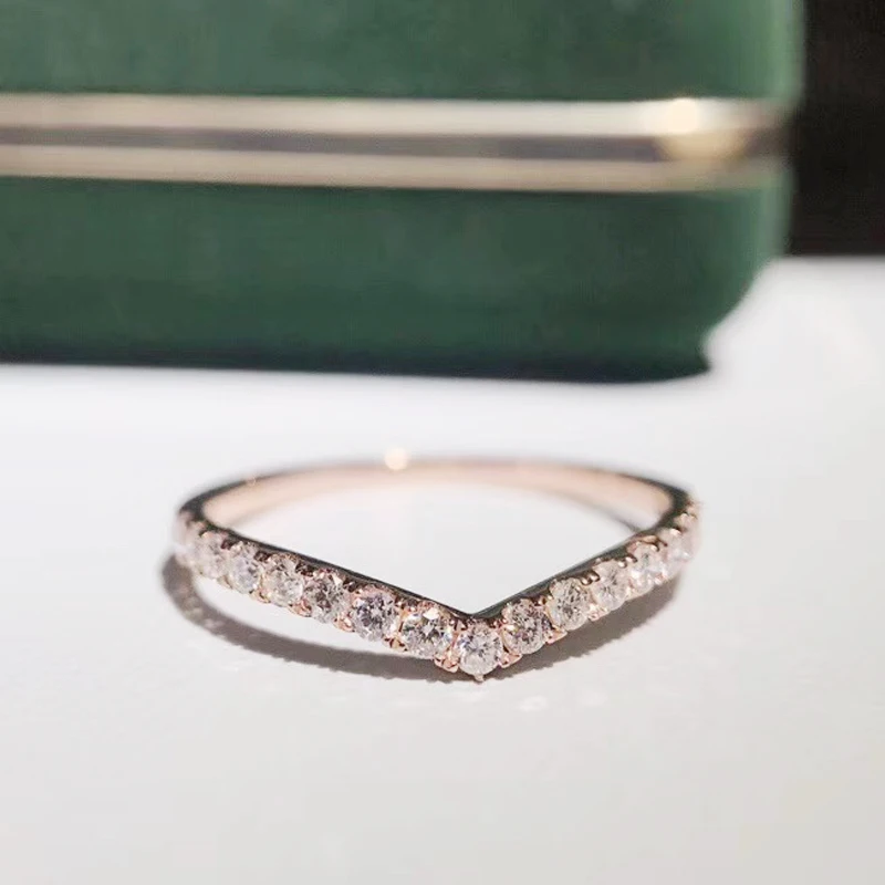 Твердое 18 к розовое золото 0.3ct круглая огранка обручальное кольцо с бриллиантами