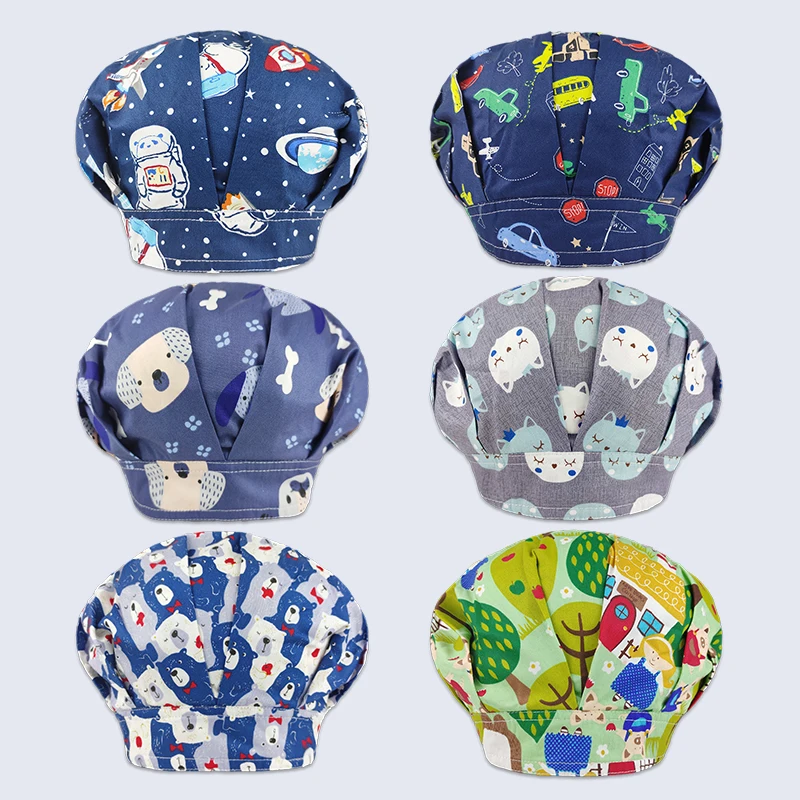

Cotton Cartoon Print Nurse Doctor Surgical Cap Laboratory Pet Hospital Beauty Salon Scrub Cap Unisex Chef Work Cap Fluffy Cap