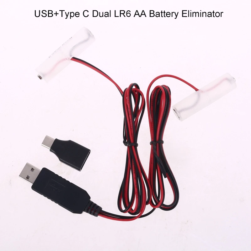 1 м Тип USB C двойной LR6 AA Батарея Элиминатор Питание кабель для Светодиодный