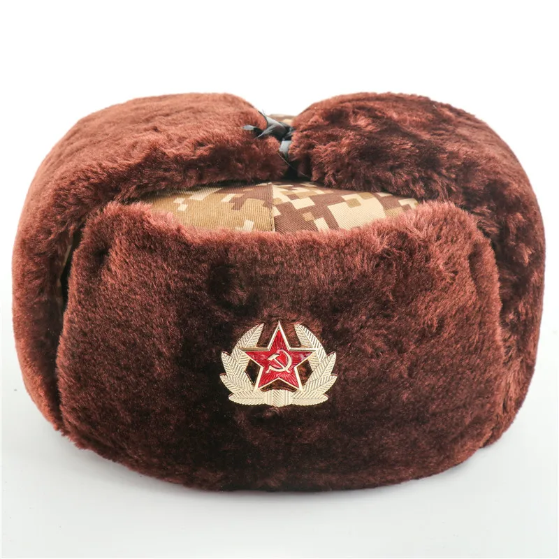 Yellow Soviet Badge Советская армия, военный значок, Россия, ушанка, шапки-бомберы, летчик, охотник, шапка, зимняя, искусственный мех кролика, ушанка, мужские снежные шапки - Цвет: Yellow Soviet Badge