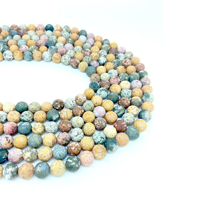 

6-12mm Natural Stone Round Ocean Jasper Quartz Sand Mixed Color String Beads DIY Jewelry Making Bracelet Necklace Gemstone Yoga