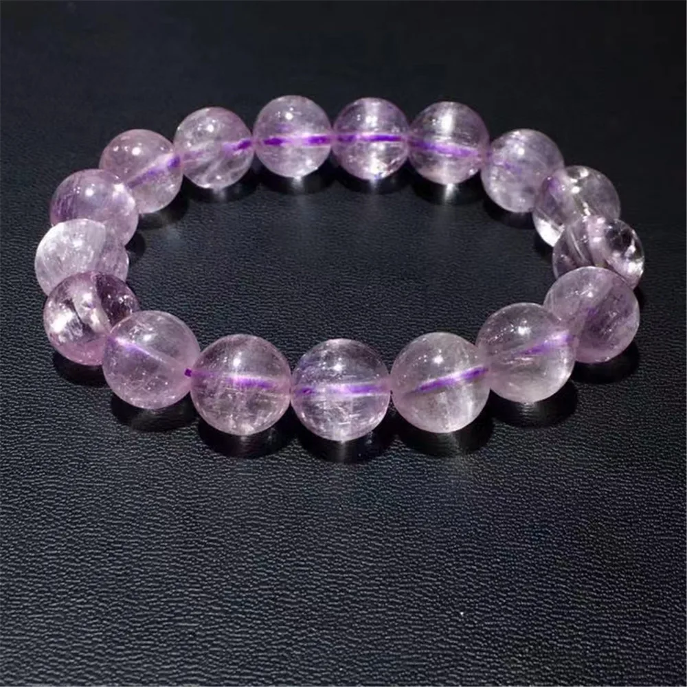 

12 мм браслет из натурального кунцита, ювелирные изделия для женщин, ледяной фиолетовый ледяной подарок, хрустальные круглые бусины, кошачий...