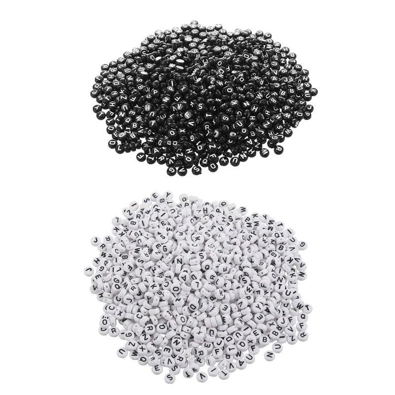 2000 шт буквы/Алфавит Акриловые бусины 7 мм (1/4 дюйма) 1000 черные смешанные и белые |