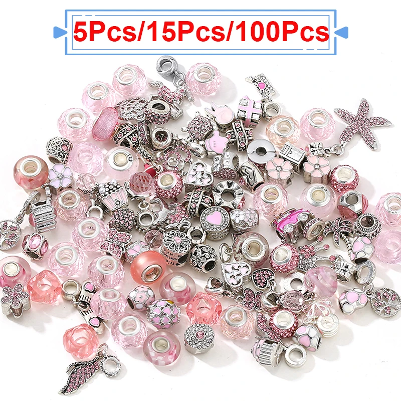 5000 стилей посеребренные розовые бусины шармы подходят к европейским браслетам