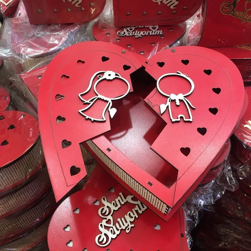 Деревянная коробка сердце день Святого Валентина 1'li|Шармы| |