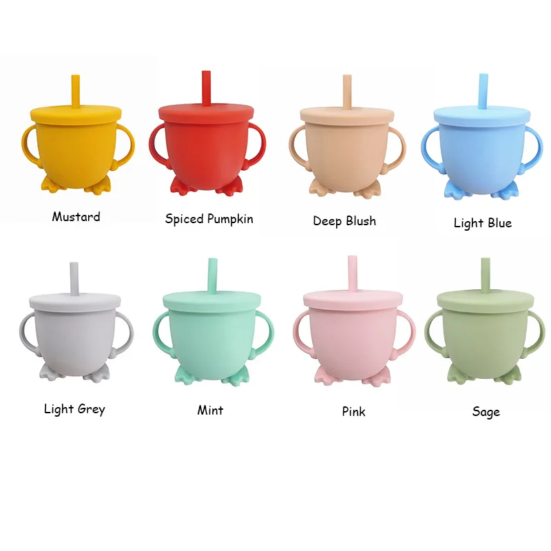 

Chenkai 1pcs 8 Color Feeding Snack Straw Baby Cups Food Grade Silicone Drop-Proof Infant Learning Drink Two Handle Grasping Cup