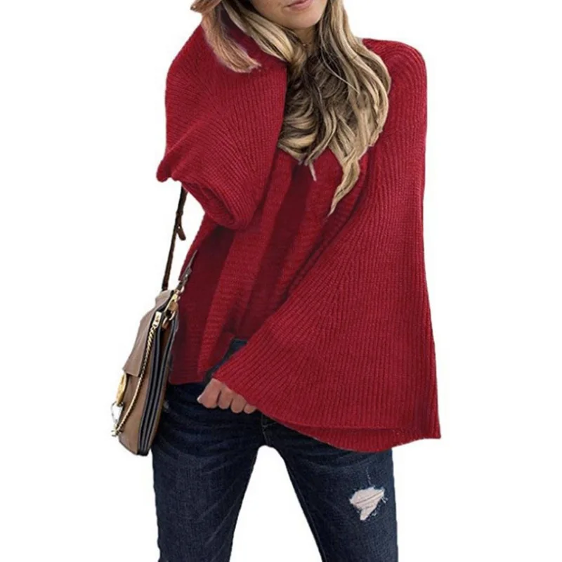 

New Style for Autumn and Winter Women's Sweater Trumpet Sleeves Jumper Large Tops Female Soft Warm Clothing