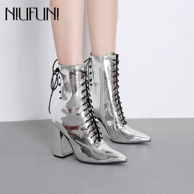 Ботильоны женские мотоциклетные с острым носком ботинки на высоком каблуке