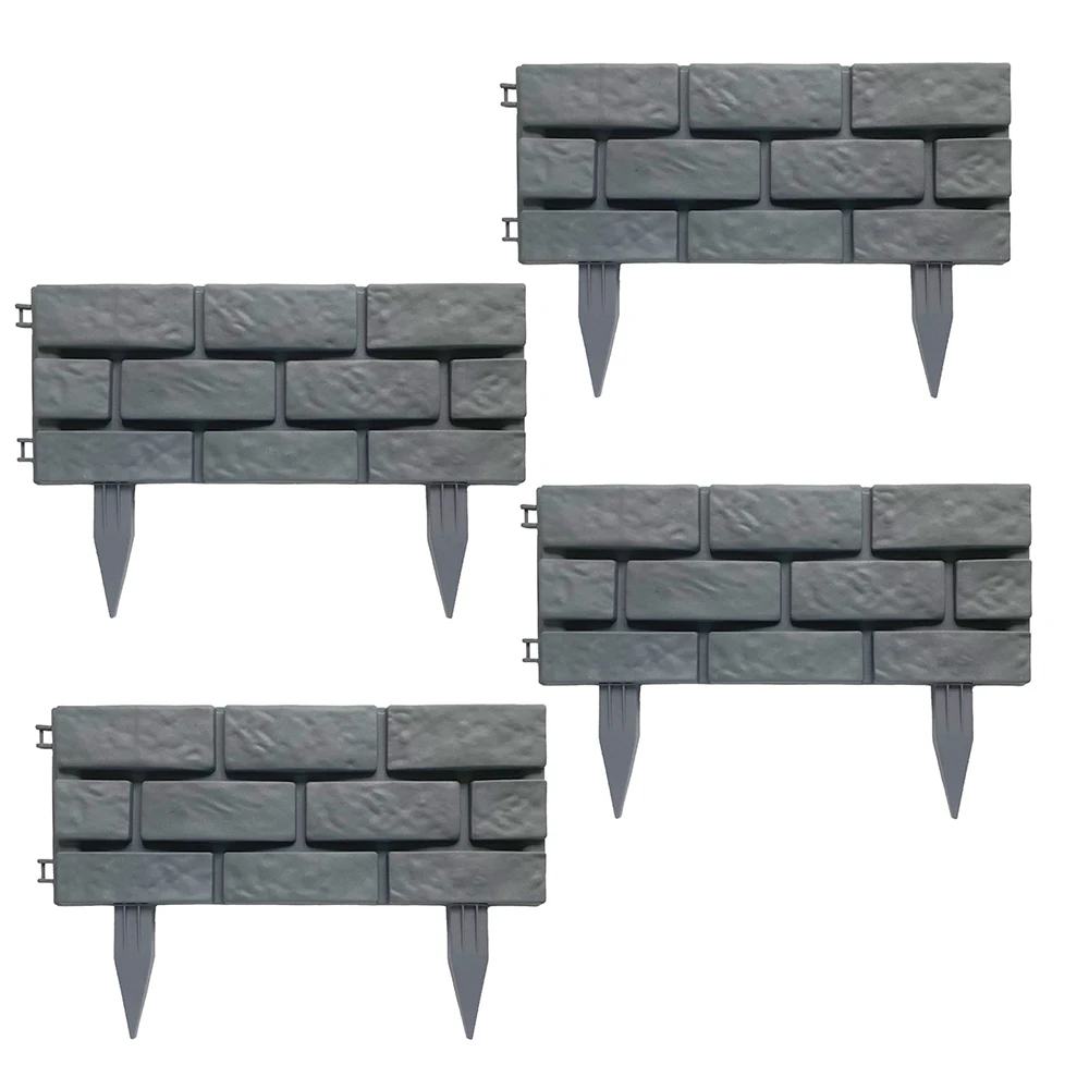 

4pcs Garden Edging Courtyard Grass Rectangle Stone Brick Effect Accessories Plant Bordering Path Landscape Lawn Fence Decoration