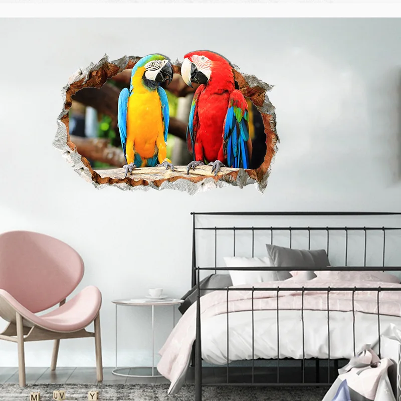 Мамалук 3D настенные наклейки | Милые наклейки на стену с попугаем, декоративная картина для спальни, гостиной, телевизионной обои, украшение.
