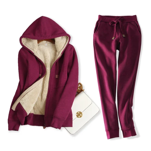 Burgundy Tcyeek спортивный костюм женский комплект из двух предметов костюмы зимние женские комплекты свободный крой осень толстый теплый свитер с капюшоном рубашки T02LW517 - Цвет: Burgundy