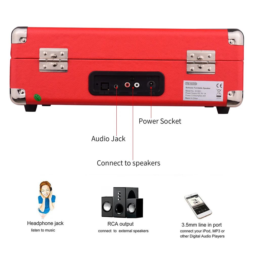 Порты и разъёмы в состоянии проигрыватель классический чемодан Стиль 3 Скорость