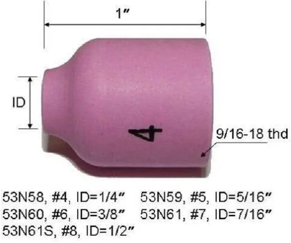 TIG газовый объектив глинозема сопло керамическая чашка 53N58 #4 1/4 (D6.5*25 5 мм)