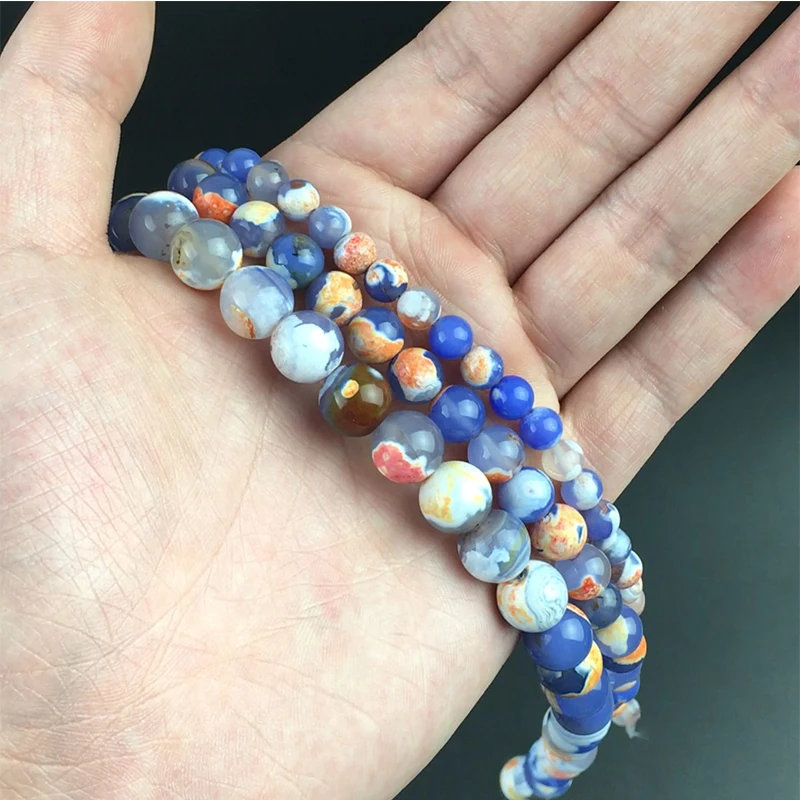

Natural Stone Orange Blue Fire Agates Beads Round Loose Spacer Bead For Jewelry DIY Bracelet Necklace Making 15''Strand 6/8/10mm