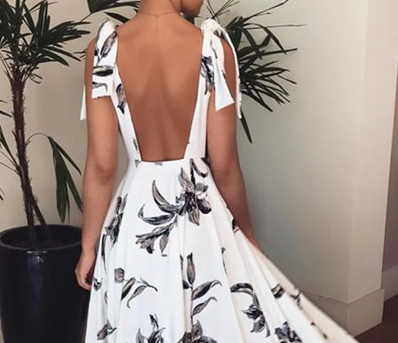 

Maxi Summer Chiffon Dresses for Women Bohemia Bares Her Back Bind The Harness Printed Dress V-Neck Sexy Fashionable Dress