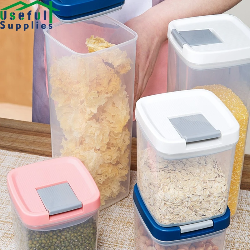 

Food Storage Tank Plastic Clear Container Set Transparent Sealed Jar Nuts Grains Bottle Moisturea Mildewproof Kitchen Supplies