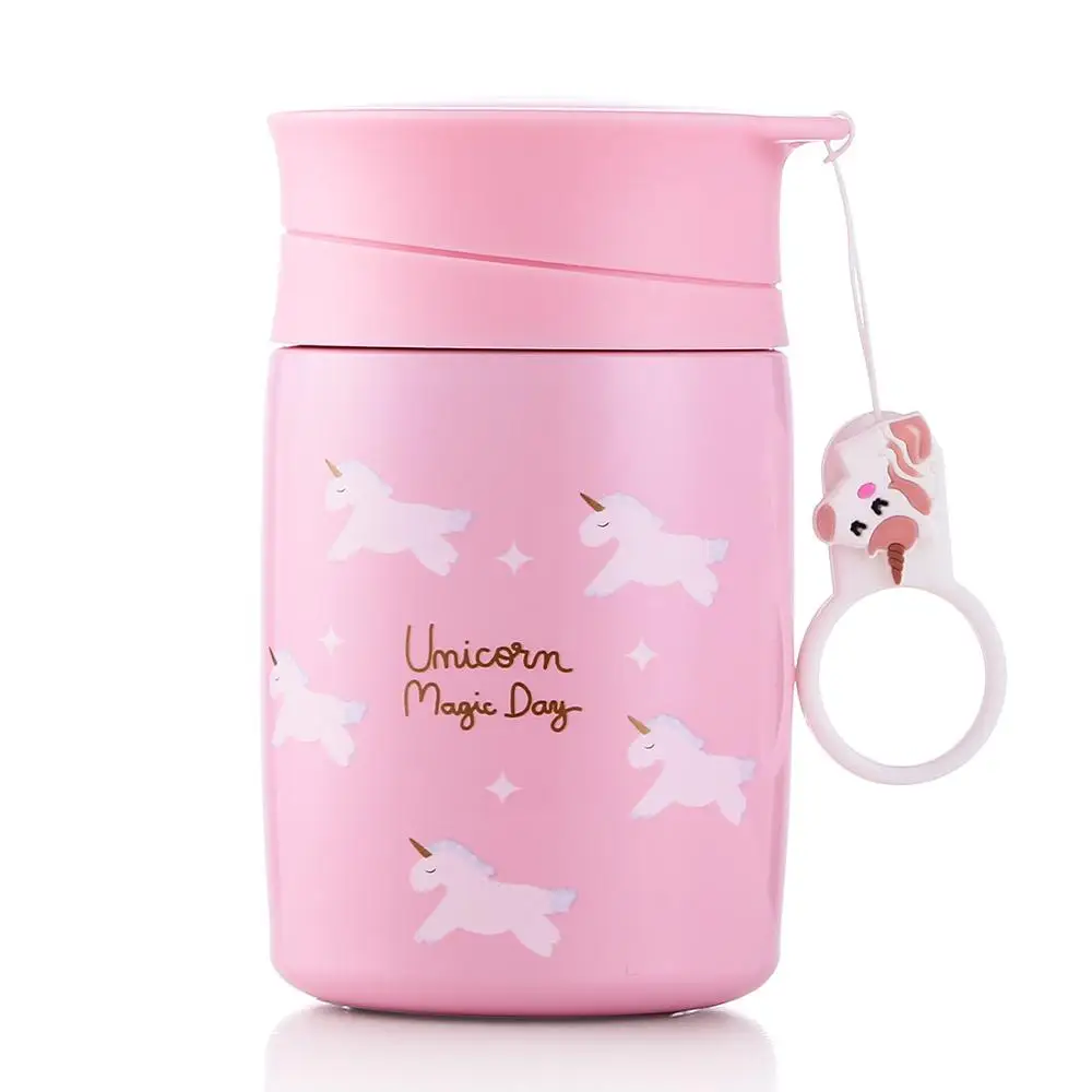 Rose pink Милая бутылка-термос с единорогом, мини 300 мл, портативные термосы для девочек, термосы, термосы, Термокружка, милый цветной костюм для сумки с кольцом - Цвет: Rose pink