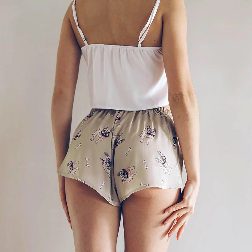 Suphis Мопс пижамы с узором Женские сексуальные v образным вырезом без рукавов