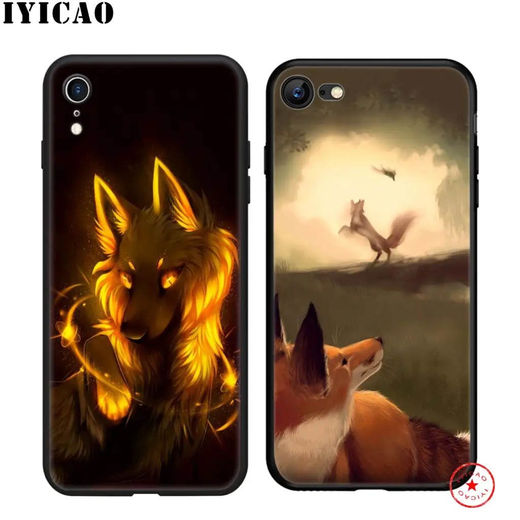 IYICAO милый мягкий черный силиконовый чехол с изображением лисы для iPhone 11 Pro Xr Xs Max X