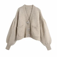 2021 new women autumn winter knit bowknot cardigan buttons long sleeves v neck loose sweater ladieas casual fashion chic tops