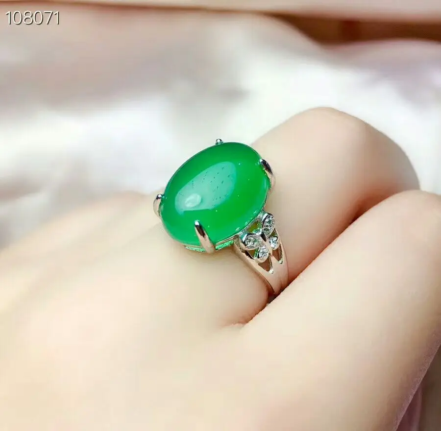 MeiBaPJ Natural Chalcedony Gemstone Earrings Ring Necklace for Women Real 925 Sterling Silver Green Stone Wedding Jewelry Set | Украшения и