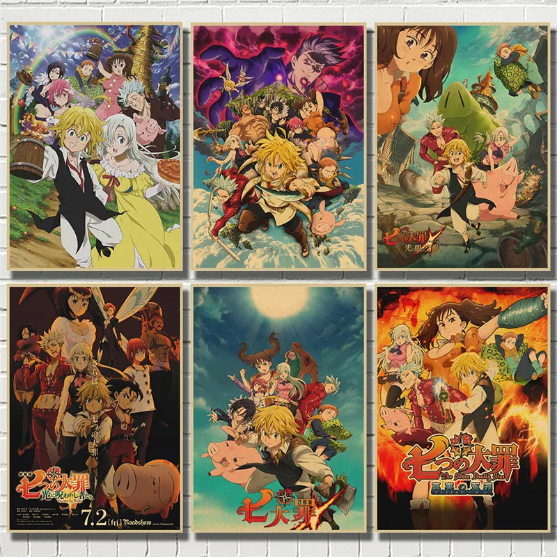 Постеры в стиле ретро с японским аниме Семь смертных грехов крафт-бумага
