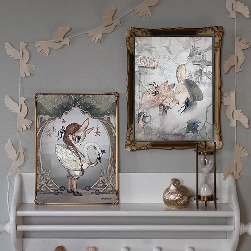 Скандинавский акварельный постер с изображением кролика для мальчиков и девочек