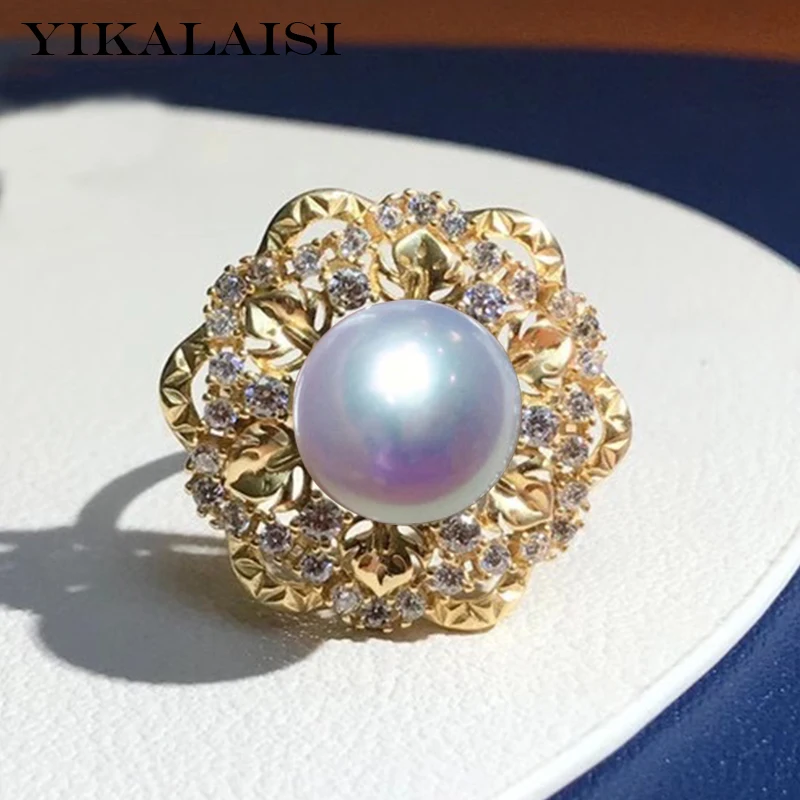 

YIKALAISI 925 Sterling Silver Rings Jewelry For Women 10-11mm Oblate Natural Freshwater Pearl Rings 2021 Fine New Wholesales