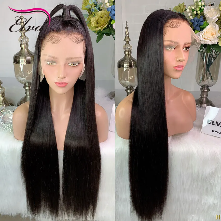 Elva Hair 150% Density Straight 13x6 Lace Front Human Wigs Pre Plucked With Baby Brazilian Remy For Black Women |