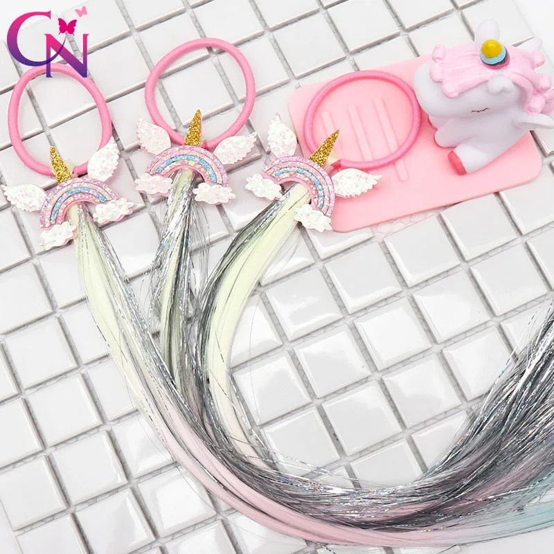 Эластичные повязки для волос CN 6 шт./лот единорог с длинным париком девочек